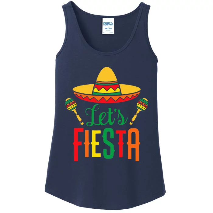 Cinco De Mayo Let's Fiesta Cactus Sombrero Hat Funny Gift Ladies Essential Tank