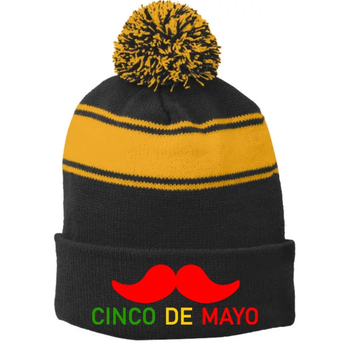 Cinco De Mayo Mustache Fiesta Stripe Pom Pom Beanie