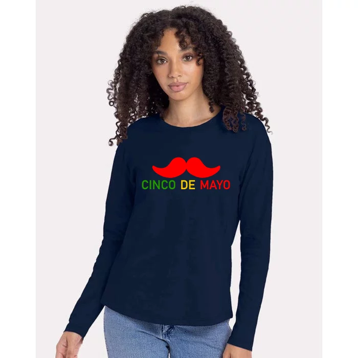 Cinco De Mayo Mustache Fiesta Womens Cotton Relaxed Long Sleeve T-Shirt