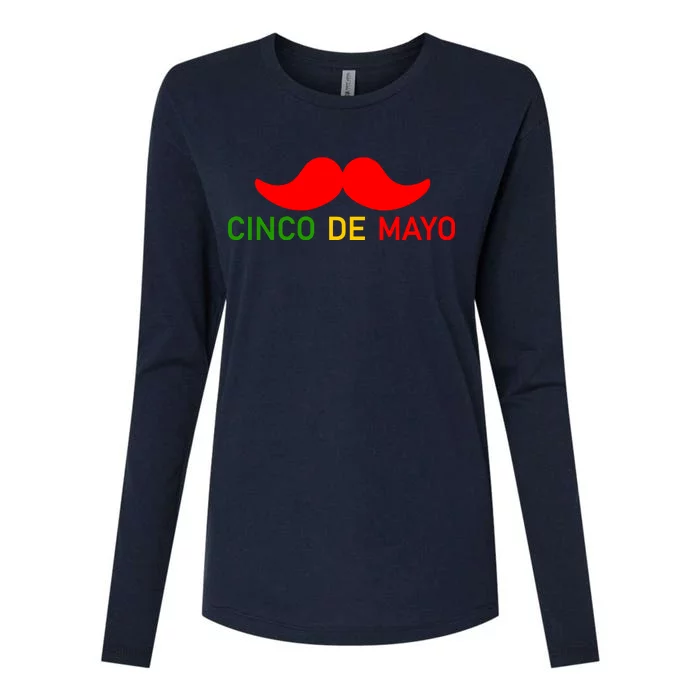 Cinco De Mayo Mustache Fiesta Womens Cotton Relaxed Long Sleeve T-Shirt