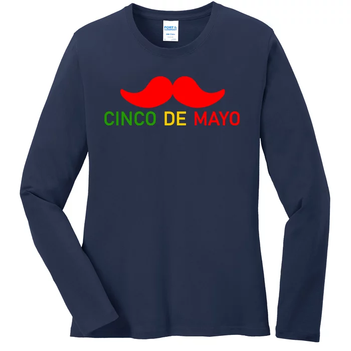 Cinco De Mayo Mustache Fiesta Ladies Long Sleeve Shirt