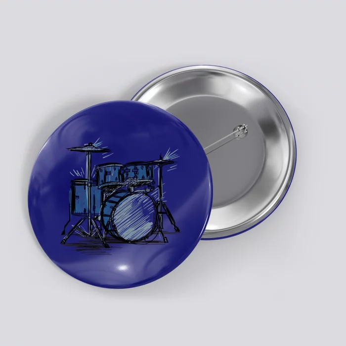 Cool Drummer Music Design Featuring A Sketch Of A Drum Kit Gift Button