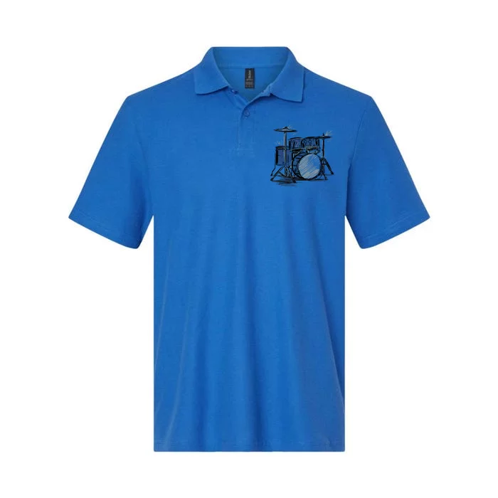 Cool Drummer Music Design Featuring A Sketch Of A Drum Kit Gift Softstyle Adult Sport Polo