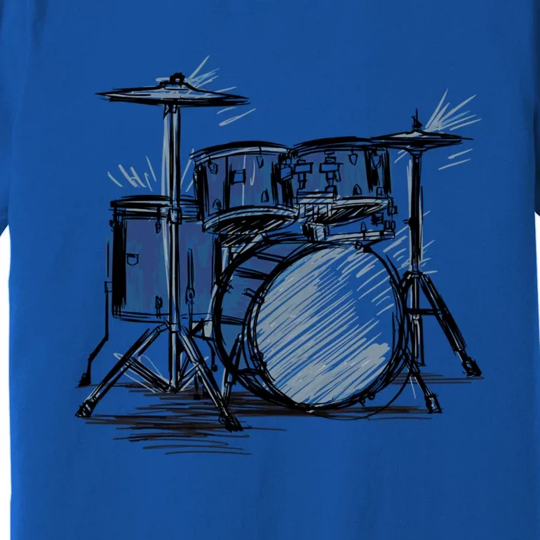 Cool Drummer Music Design Featuring A Sketch Of A Drum Kit Gift Premium T-Shirt