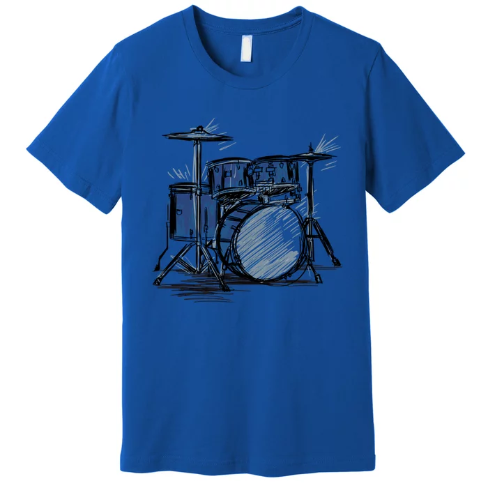 Cool Drummer Music Design Featuring A Sketch Of A Drum Kit Gift Premium T-Shirt