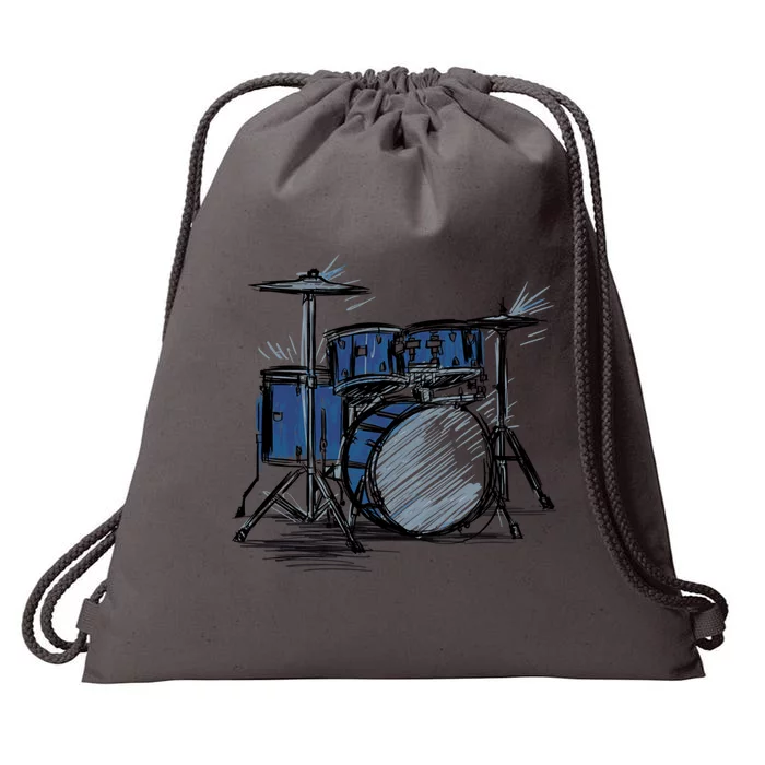 Cool Drummer Music Design Featuring A Sketch Of A Drum Kit Gift Drawstring Bag