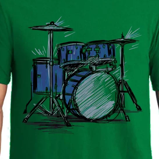 Cool Drummer Music Design Featuring A Sketch Of A Drum Kit Gift Pajama Set