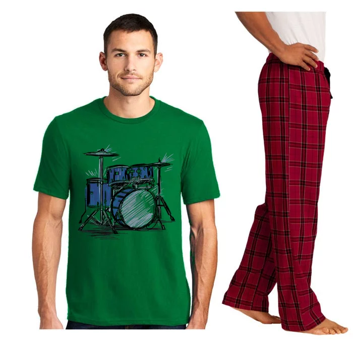 Cool Drummer Music Design Featuring A Sketch Of A Drum Kit Gift Pajama Set