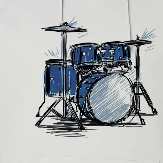 Cool Drummer Music Design Featuring A Sketch Of A Drum Kit Gift Performance Fleece Hoodie