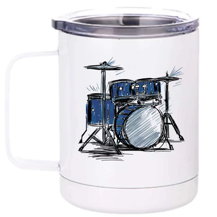 Cool Drummer Music Design Featuring A Sketch Of A Drum Kit Gift Front & Back 12oz Stainless Steel Tumbler Cup