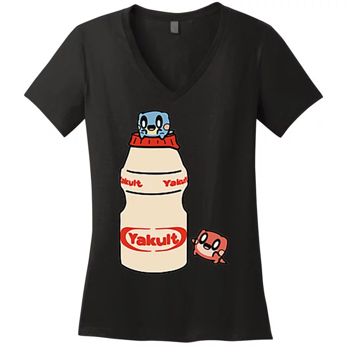 Cute Dinobean Milk Beverage Yogurt Yakult Bibi Keet Women's V-Neck T-Shirt