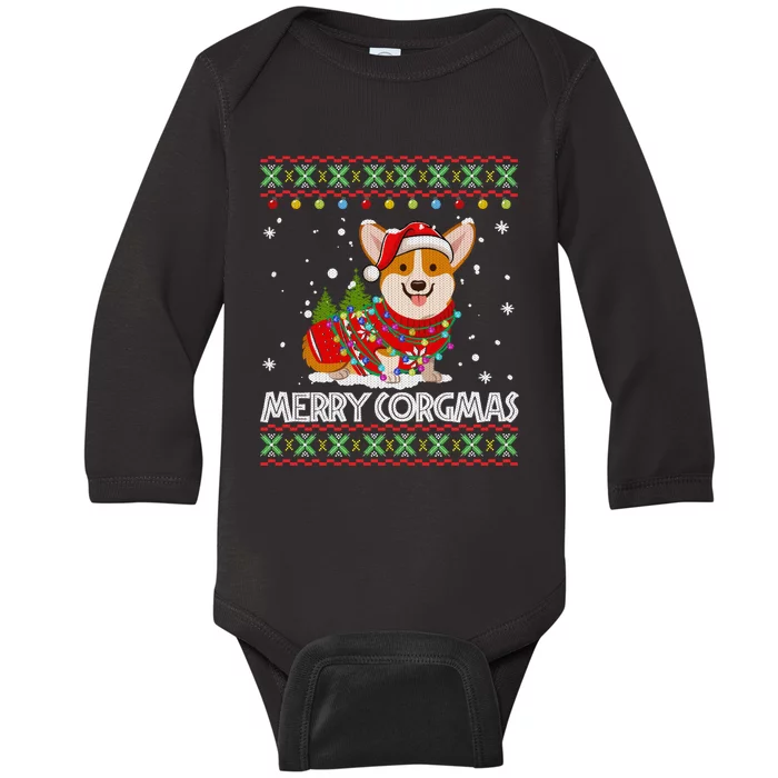 Corgi Dog Merry Corgmas Santa Corgi Ugly Christmas Sweater Baby Long Sleeve Bodysuit