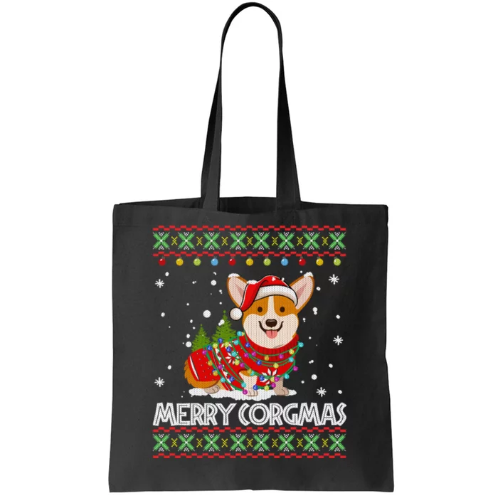 Corgi Dog Merry Corgmas Santa Corgi Ugly Christmas Sweater Tote Bag