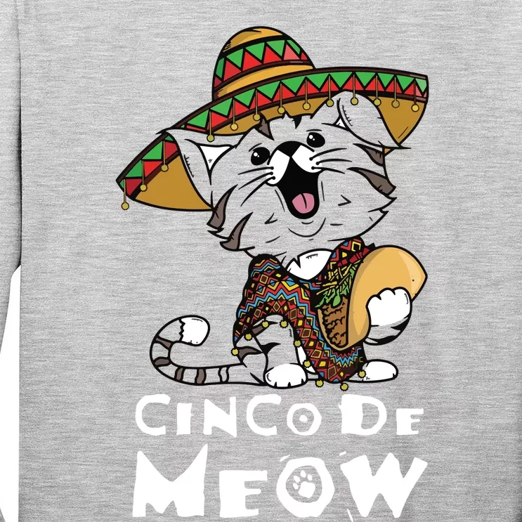 Cinco De Meow Shirts With Smiling Cat Taco And Sombrero Tall Long Sleeve T-Shirt