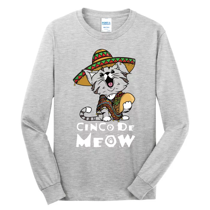 Cinco De Meow Shirts With Smiling Cat Taco And Sombrero Tall Long Sleeve T-Shirt