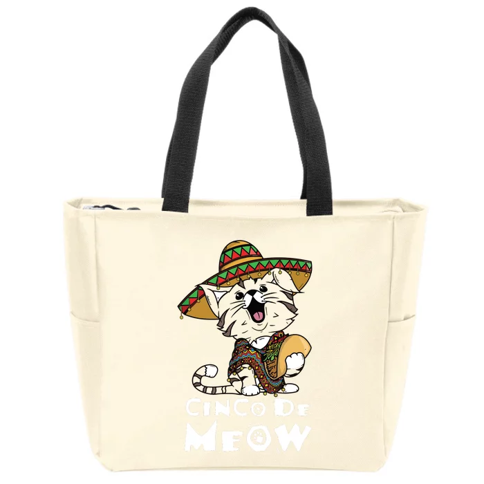 Cinco De Meow Shirts With Smiling Cat Taco And Sombrero Zip Tote Bag