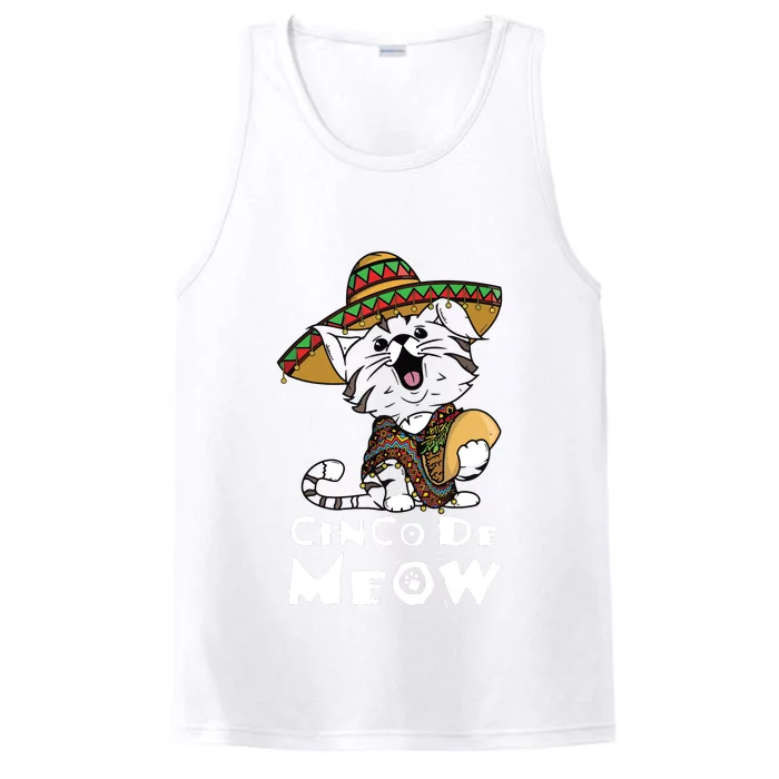 Cinco De Meow Shirts With Smiling Cat Taco And Sombrero Performance Tank