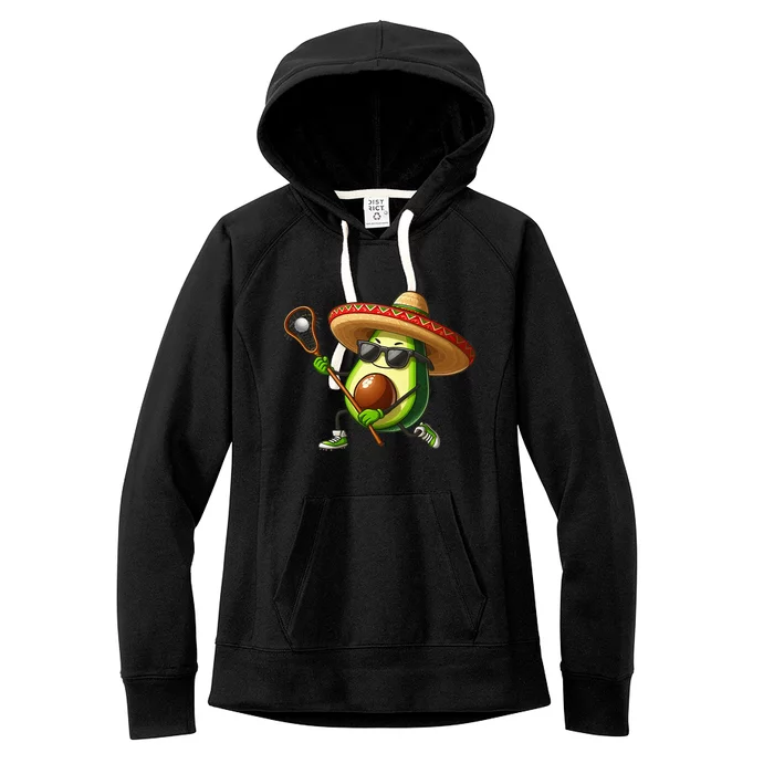 Cinco De Mayo Mexican Avocado Playing Lacrosse Women's Fleece Hoodie