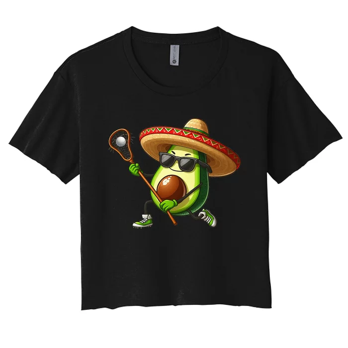 Cinco De Mayo Mexican Avocado Playing Lacrosse Women's Crop Top Tee