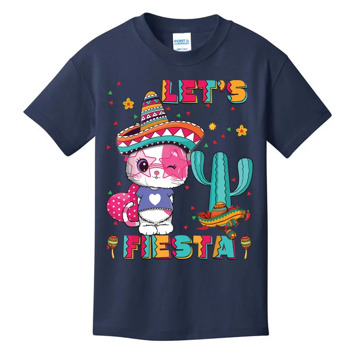 Cinco De Mayo Meow Lets Fiesta Mexican Cactus Cute Cat Kids T-Shirt