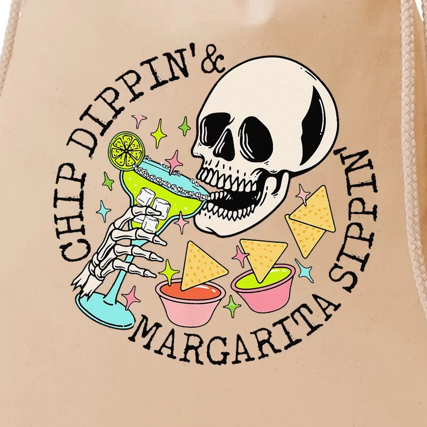 Chip Dippin Margarita Sippin Funny Skull Skeleton Drawstring Bag