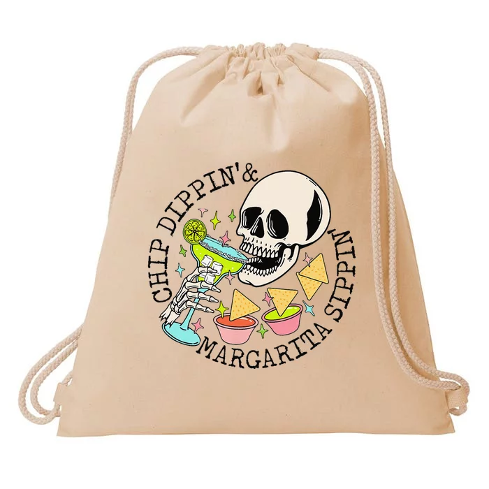 Chip Dippin Margarita Sippin Funny Skull Skeleton Drawstring Bag