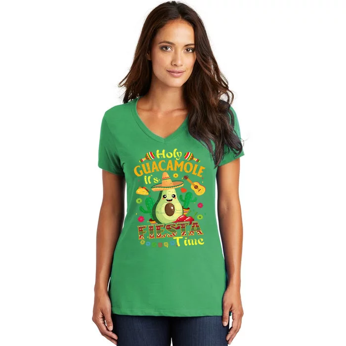 Cinco De Mayo Mexican Holy Guacamole Fiesta Time Women's V-Neck T-Shirt