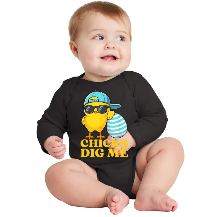 Chicks Dig Me Easter Happy Easter Funny Baby Long Sleeve Bodysuit