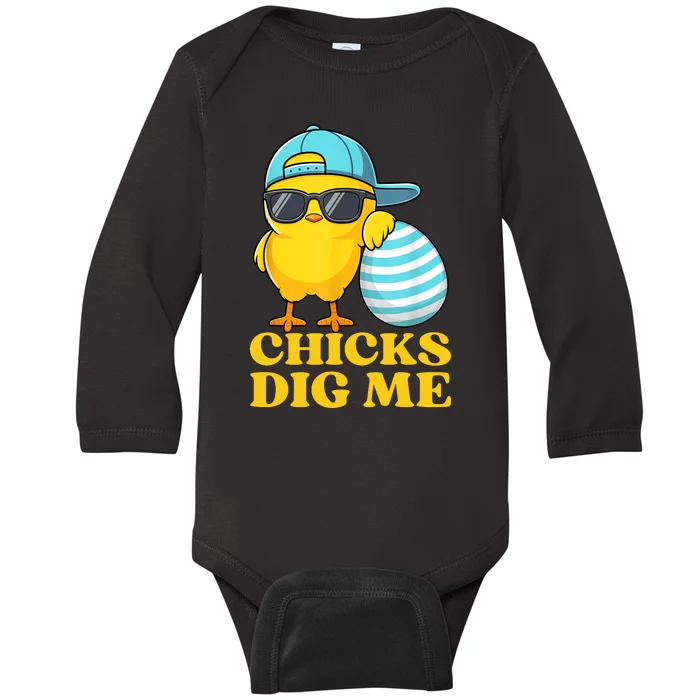 Chicks Dig Me Easter Happy Easter Funny Baby Long Sleeve Bodysuit