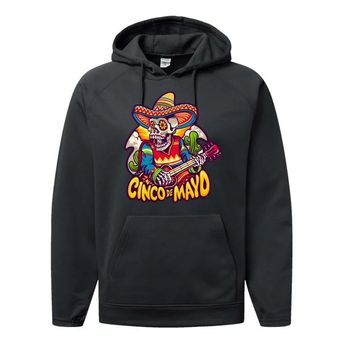 Cinco De Mayo Skull Fiesta Performance Fleece Hoodie