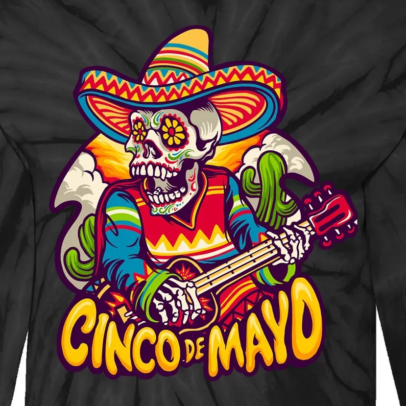 Cinco De Mayo Skull Fiesta Tie-Dye Long Sleeve Shirt