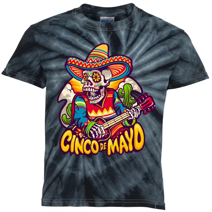 Cinco De Mayo Skull Fiesta Kids Tie-Dye T-Shirt