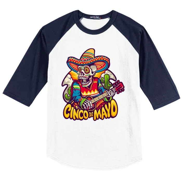 Cinco De Mayo Skull Fiesta Baseball Sleeve Shirt