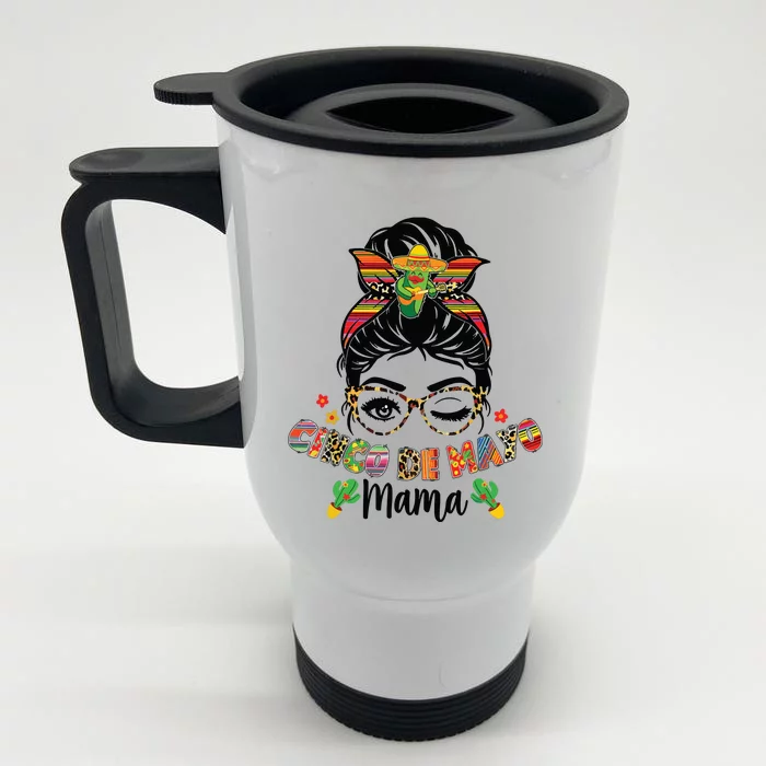 Cinco De Mayo Mama Messy Bun Mexican Mother's Day Mom Front & Back Stainless Steel Travel Mug