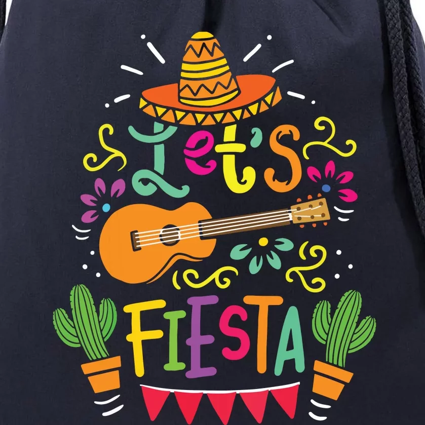 Cinco De Mayo Mexican Guitar Cactus Drawstring Bag