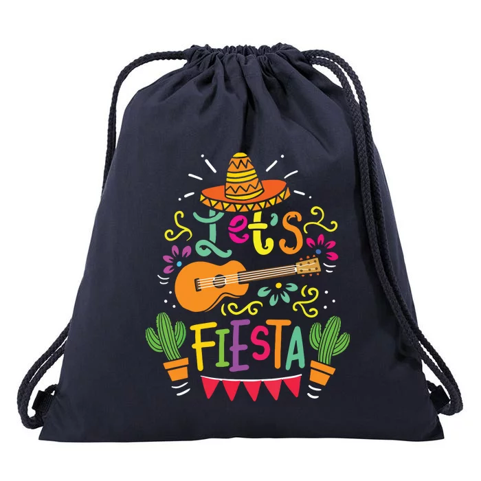 Cinco De Mayo Mexican Guitar Cactus Drawstring Bag