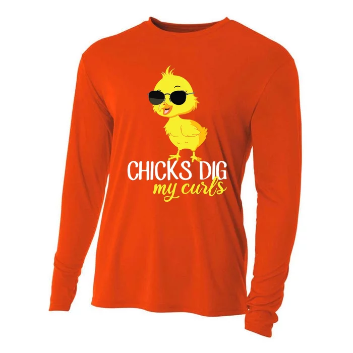 Chicks Dig My Curls Hair Cooling Performance Long Sleeve Crew