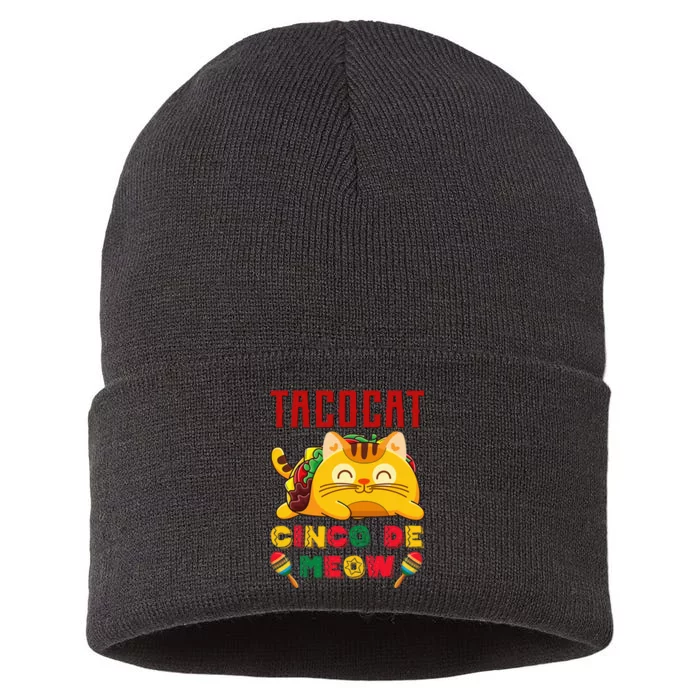 Cinco de Meow taco cat Mexican Cinco De Mayo Cat Lovers Sustainable Knit Beanie