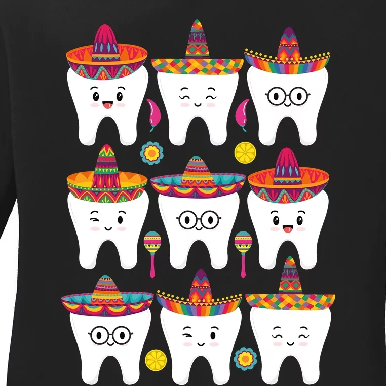 Cinco De Mayo Dental Dentist Fiesta Ladies Long Sleeve Shirt