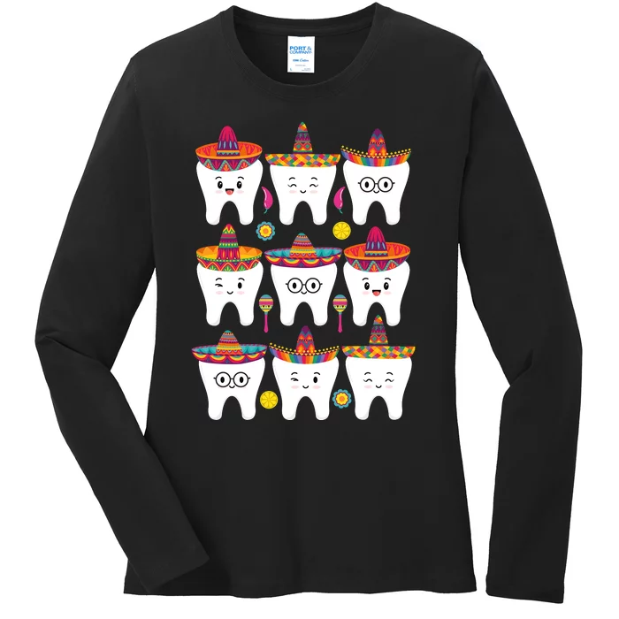 Cinco De Mayo Dental Dentist Fiesta Ladies Long Sleeve Shirt