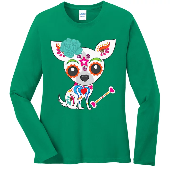 Cinco De Mayo Sugar Skull Chihuahua Ladies Long Sleeve Shirt