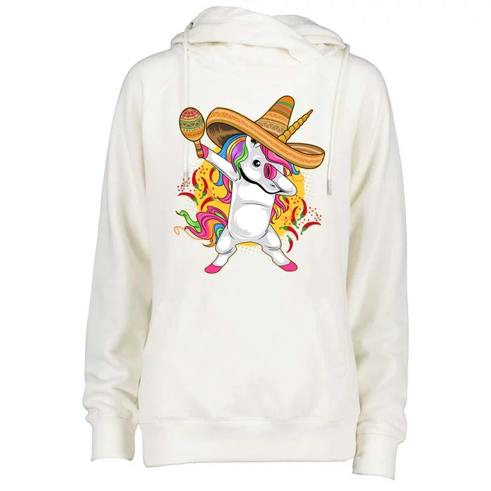 Cinco De Mayo Dabbing Unicorn Womens Funnel Neck Pullover Hood