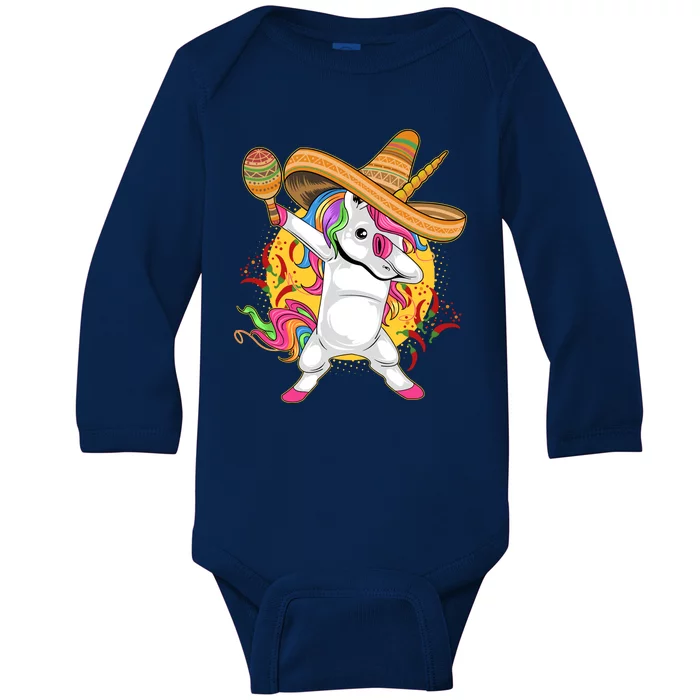 Cinco De Mayo Dabbing Unicorn Baby Long Sleeve Bodysuit