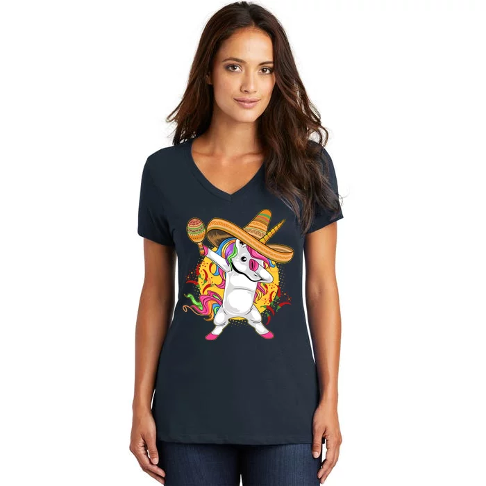 Cinco De Mayo Dabbing Unicorn Women's V-Neck T-Shirt