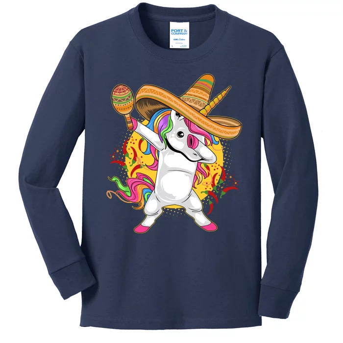 Cinco De Mayo Dabbing Unicorn Kids Long Sleeve Shirt