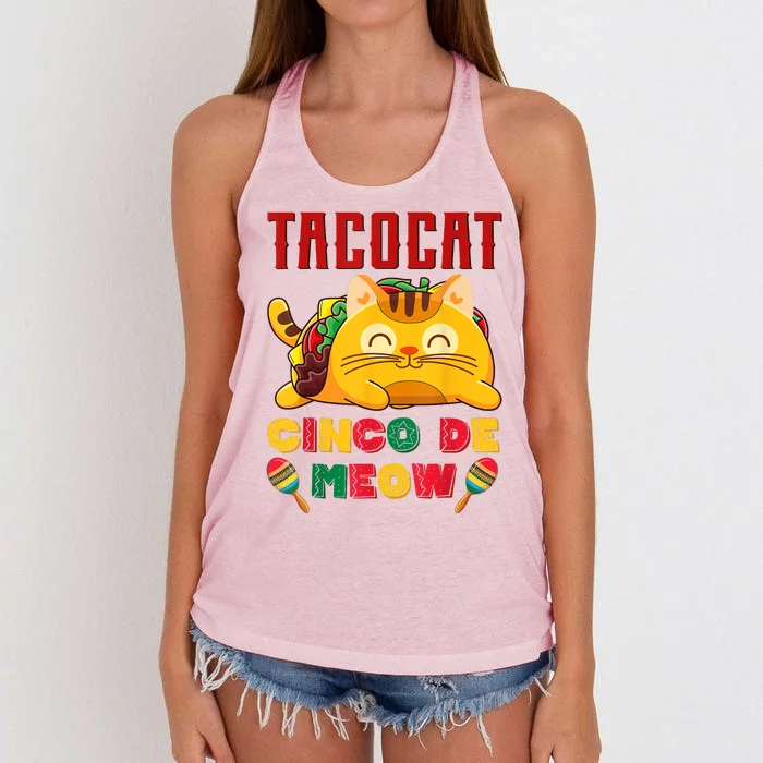 Cinco De Meow Taco Cat, Mexican Cinco De Mayo Cat Lovers Women's Knotted Racerback Tank