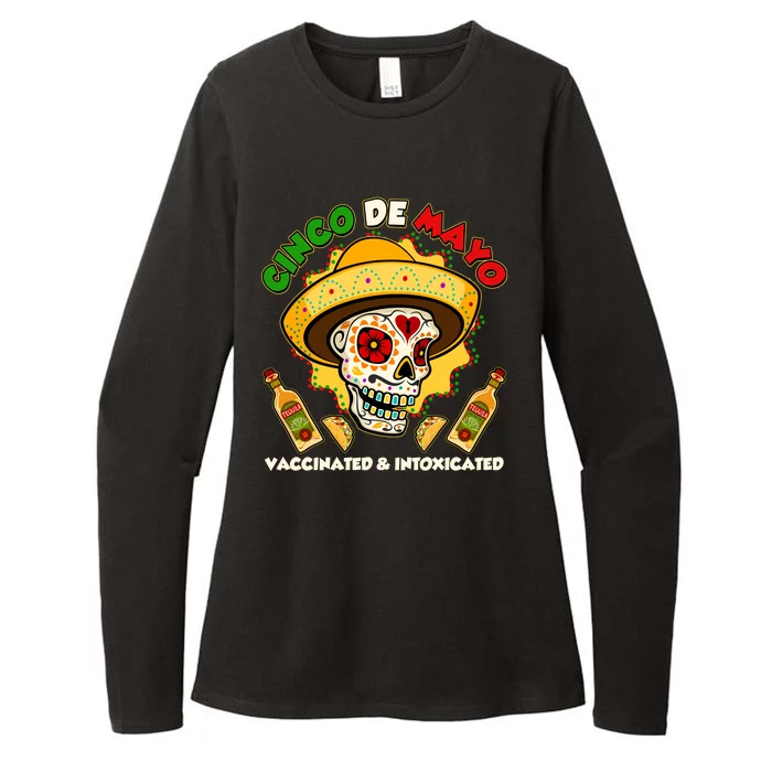 Cinco De Mayo Vaccinated And Intoxicated Sugar Skull Womens CVC Long Sleeve Shirt