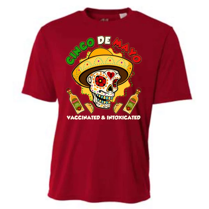 Cinco De Mayo Vaccinated And Intoxicated Sugar Skull Cooling Performance Crew T-Shirt