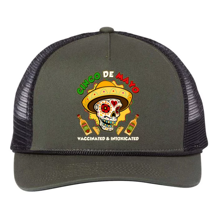 Cinco De Mayo Vaccinated And Intoxicated Sugar Skull Retro Rope Trucker Hat Cap