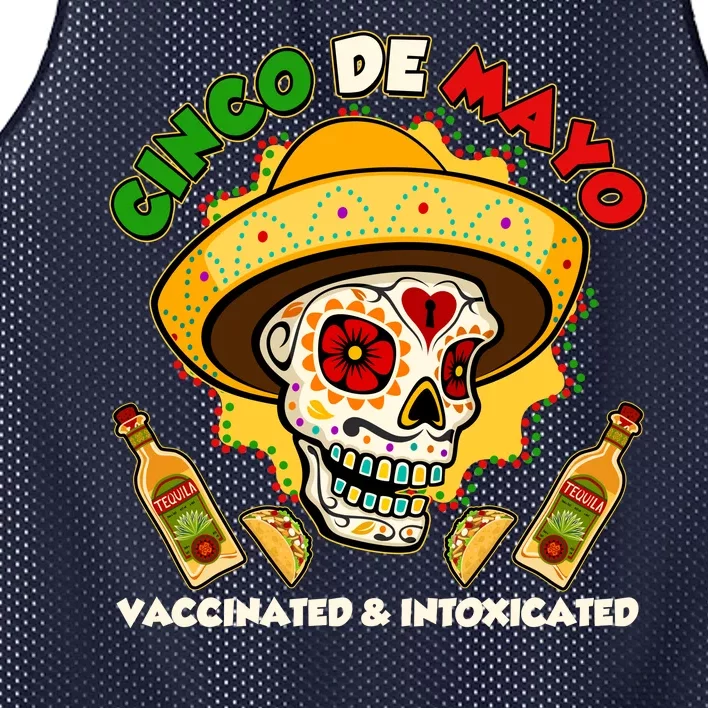 Cinco De Mayo Vaccinated And Intoxicated Sugar Skull Mesh Reversible Basketball Jersey Tank